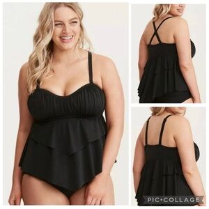 Torrid Black Ruffled Tankini Top size 3